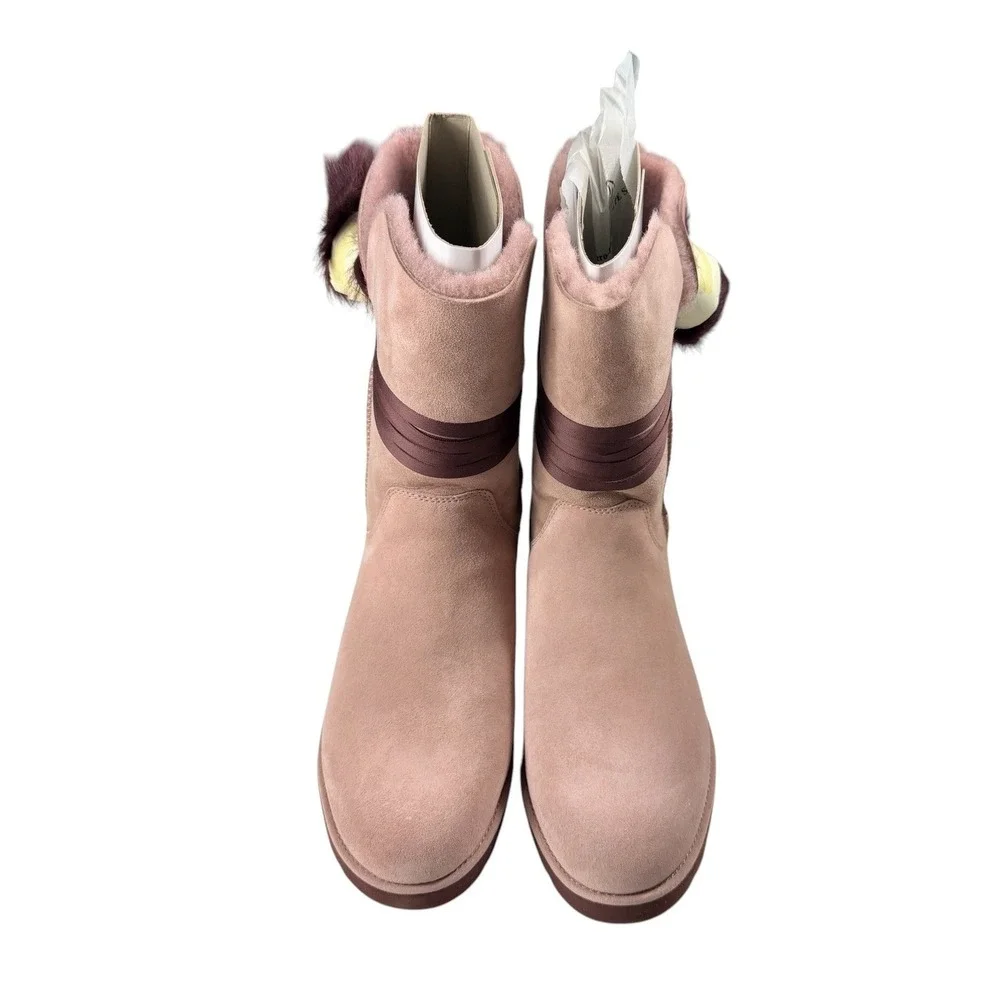 UGG Brita Boots Dusty Rose Suede Pom Pom Mid Calf Winter 1018518 Size 11 NEW